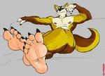 5_toes abs claws feet foot_fetish foot_focus humanoid_feet nipples paws pecs plantigrade tail toe_claws toes modem_redpill mroleoso canid canine crab-eating_fox fox mammal hi_res