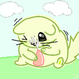 anthro belly bending_down blush bodily_fluids cloud cum cumshot ejaculation fluffy fluffy_tail fur genital_fluids green_body green_fur male masturbation narrowed_eyes on_face one_eye_closed outside_masturbation overweight overweight_anthro pixelated shaking shivering sitting sitting_on_ground slightly_chubby smile solo squint squinted_eyes tail whiskers dvdcce felid feline mammal 1:1 hi_res