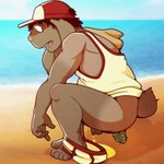 anthro barefoot beach bodily_fluids clothed clothing crouching feces feet genital_fluids male partially_clothed peeing pooping scatplay seaside solo underwear urine urine_on_ground thenastycat lagomorph leporid mammal rabbit 1:1 hi_res