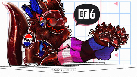 ambiguous_gender anthro beverage big_tail clothing ear_piercing eyewear feet foot_focus footwear genderfluid_pride_colors glasses legs_up lgbt_pride machine pawpads paws piercing pride_colors round_glasses simple_background sitting socks soda solo speech_bubble tail wearing_glasses milesonsight battlefield_6 pepsi p3p51 protogen 16:9 hi_res widescreen nonbinary_(lore) trans_(lore) trans_man_(lore)
