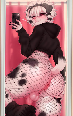 anthro anus balls big_butt bodysuit boots bracelet butt butt_pose clothed clothing collar cropped_hoodie eyeliner femboy fishnet_bodysuit fishnet_clothing fishnet_skinsuit flaccid floppy_ears footwear foreskin fur genitals heterochromia humanoid_genitalia humanoid_penis jewelry makeup male mirror mirror_reflection mirror_selfie partially_clothed_anthro partially_clothed_male penis pink_nose pose reflection selfie shoes skimpy skinsuit solo spiked_bracelet spiked_collar spiked_hairband spikes taking_picture taking_selfie tight_clothing white_body white_fur puppybf canid canine canis domestic_dog mammal absurd_res hi_res