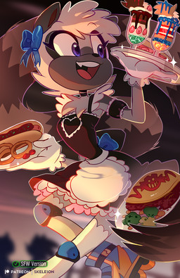 anthro biped chili_dog clothed clothed_anthro clothed_female clothing female fingers food footwear front_view fur gloves hair handwear holding_food holding_object hot_dog inline_skates maid_uniform onion_rings open_mouth open_smile purple_eyes roller_skates smile solo tail teeth tongue uniform skeleion idw_publishing sega sonic_the_hedgehog_(comics) sonic_the_hedgehog_(idw) sonic_the_hedgehog_(series) tangle_the_lemur lemur mammal primate ring-tailed_lemur strepsirrhine 2026 digital_drawing_(artwork) digital_media_(artwork) hi_res
