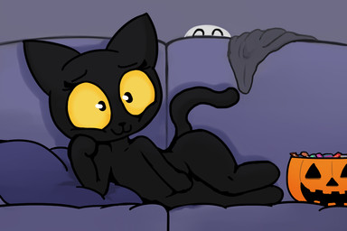 anthro being_watched black_body black_eyes black_fur candy covering covering_crotch dessert female food fur furniture holidays looking_at_another lying nude on_side pillow sofa solo yellow_sclera mochi-bun third-party_edit unknown_editor google google_doodle halloween magic_cat_academy momo_(google) felid feline ghost mammal spirit 2020 3:2