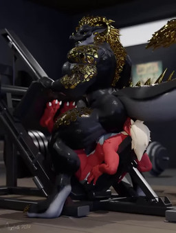 anal anthro duo facesitting forced gym leg_press male male/male muscular muscular_male oral rimming sex sitting sitting_on_another arzolath_(artist) mythology arzolath ram_(reptilligator) demon dragon mythological_creature mythological_scalie scalie animated no_sound short_playtime video