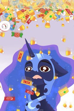 1_horn blue_hair candy dessert falling feathered_wings feathers female female_feral feral food hair happy highlights_(coloring) holidays horn open_mouth purple_body purple_highlights purple_horn purple_wings quadruped solo sparkles sparkling_eyes sparkling_hair spiral_horn wings nnalyart friendship_is_magic halloween hasbro my_little_pony mythology nightmare_moon_(mlp) equid equine mammal mythological_creature mythological_equine winged_unicorn absurd_res digital_drawing_(artwork) digital_media_(artwork) hi_res krita_(artwork) paintstorm_(artwork) shaded