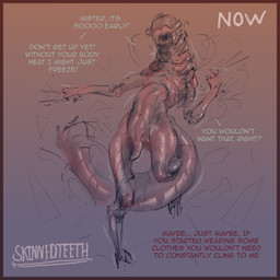 2_toes 3_fingers anthro before_and_after belly blush blush_lines bodily_fluids body_blush butt_blush dialogue digitigrade exoskeleton feet femboy fingers joints long_neck lying male monotone_background motion_lines navel offscreen_character oil oiled_body on_back open_mouth pincers reflection shake_lines simple_background solo sweat sweatdrop tail text thick_tail thick_thighs toes skinnedteeth june_moss_(skinnedteeth) alien arthropod insect absurd_res hi_res sketch watermark