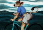 bicycle big_breasts big_butt big_ears bovid bovine breasts brown_body brown_fur butt cattle cloudy_(disambiguation) cycling ear_piercing female fur furgonomics hair hill hooves hriscia jacqueline_(nicnak044) jersey_cattle looking_ahead looking_aside looking_up mammal piercing short_hair simple_background sitting solo vehicle