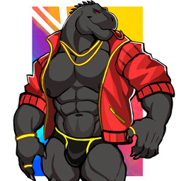 abs anthro biceps black_body black_clothing black_underwear briefs bulge chain claws clothed clothing coat colored_seam_underwear gold_(metal) gold_chain jacket male manly muscular muscular_anthro muscular_male nipples open_clothing open_coat open_topwear pecs red_clothing red_eyes red_jacket red_topwear scales smile solo tailless tongue tongue_out topwear underwear yellow_seam_underwear darknaigart epic_games fortnite thunder_(fortnite) komodo_dragon lizard monitor_lizard reptile scalie absurd_res hi_res