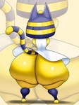 anthro big_butt blue_body blue_eyes bottom_heavy butt clothing dancing dress female huge_butt huge_hips hyper hyper_hips rear_view solo thick_thighs wide_hips yellow_body thedeathcrow05 animal_crossing ankha_zone nintendo ankha_(animal_crossing) domestic_cat felid feline felis mammal digital_media_(artwork) hi_res meme