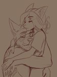 anthro beard duo eyewear facial_hair feelings female glasses hair hair_bun hug love male male/female romantic romantic_couple size_difference smaller_female soothing aleksikashvets aleksika_(aleksikashvets) canid canine domestic_cat felid feline felis fox mammal hi_res sketch