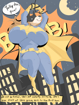 big_breasts boots breasts brown_body brown_fur brown_hair buckteeth cape clothing dialogue female footwear fur hair huge_breasts low-angle_view mask multicolored_body multicolored_fur nipple_outline open_mouth open_smile shoes skinsuit smile speech_bubble tan_body tan_fur teeth text thick_thighs tight_clothing two_tone_body two_tone_fur wide_hips dullvivid dc_comics fiona_fawnbags_(dullvivid) deer mammal new_world_deer white-tailed_deer english_text hi_res