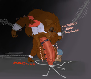 anthro bodily_fluids breeder brown_body brown_fur drooling fur genital_fluids genitals hair hyper long_hair male penis pent_up precum saliva solo brasive bear mammal hi_res