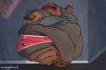 anthro clothing dewlap_(anatomy) female morbidly_obese morbidly_obese_anthro morbidly_obese_female obese obese_anthro obese_female overweight overweight_anthro overweight_female solo torn_clothing waddling crustypelican3 canid canine canis domestic_dog mammal mastiff molosser rottweiler