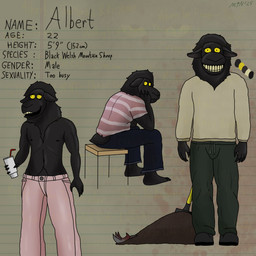 anthro barefoot beverage black_body black_fur blood blood_on_hand blue_bottomwear blue_clothing blue_jeans blue_pants bodily_fluids boots bottomwear clothed clothed_anthro clothed_male clothing corpse creepy_face creepy_smile denim denim_bottomwear denim_clothing description dirt feet footwear fully_clothed fully_clothed_anthro fully_clothed_male fur furniture glare glaring glaring_at_viewer jeans looking_at_viewer looking_back looking_back_at_viewer male male_anthro murderer nervous nervous_smile pants playlist shirt shoes shovel smile soda solo stated_gender stool sweater t-shirt teeth text tools topless topless_anthro topless_male topwear yellow_eyes yellow_sclera yellow_teeth m4n albert_(m4n) bovid caprine mammal sheep 1:1 absurd_res english_text hi_res model_sheet