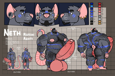 anthro anus arm_hair back_hair back_muscles backsack balls barazoku belly big_balls big_muscles big_nipples big_pecs big_penis body_hair butt butt_hair chest_hair ear_piercing ear_ring foreskin front_view genitals hairy happy_trail huge_balls huge_pecs huge_penis hyper hyper_balls hyper_genitalia hyper_penis larger_male leg_hair male musclegut muscular muscular_arms muscular_legs muscular_male navel nipples pecs penis piercing pubes puffy_anus rear_view ring_piercing saggy_balls size_difference smaller_male solo standing tail tattoo nethgoorat neth_rusiki_azhti mammal murid murine rat rodent 3:2 absurd_res hi_res model_sheet