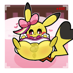 alternative_fashion animal_genitalia anthro anus balls bed border bow_accessory bow_ribbon bow_tie clothed clothing clothing_lift cosplay_pikachu_(costume) crossdressing cuffs_(clothing) dress dress_lift eyelashes feet furniture genitals heart_symbol j-fashion lolita_(fashion) male pink_clothing pink_dress presenting presenting_balls presenting_sheath recording_video sheath solo sparkles sparkling_clothing sweet_lolita tail text white_border fairyfudge nintendo pokemon cosplay_pikachu_(character) pikachu_pop_star generation_1_pokemon pikachu pokemon_(species) 1:1 artist_name digital_media_(artwork) hi_res gynomorph_(lore)