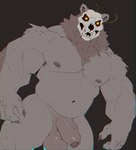 anthro armpit_hair balls barazoku big_balls big_penis black_background body_hair bone chest_hair claws dutch_angle flaccid foreskin genitals glowing glowing_eyes humanoid_genitalia humanoid_penis male muscular muscular_anthro muscular_male neck_tuft nipples nude_anthro nude_male pecs penis sharp_teeth simple_background skull skull_head solo teeth tuft tusks vein veiny_penis mr_nellory bear mammal digital_drawing_(artwork) digital_media_(artwork) hi_res