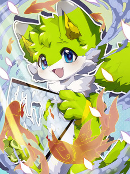 action_pose anthro blue_eyes folding_fan fur green_body green_fur hand_fan holding_fan holding_object male open_mouth petals pose simple_background smile solo tongue tongue_out water water_splashes white_body white_fur fengxiang amur_carp aquatic canid canine carp cyprinid cypriniform fish fox koi mammal typical_carp 3:4 hi_res