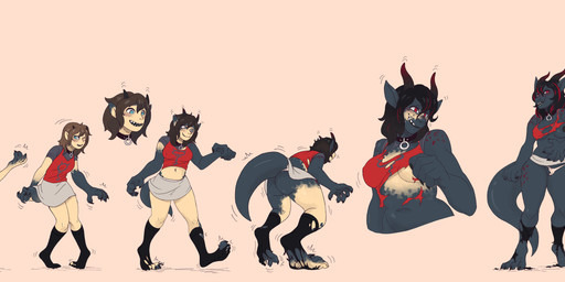 anthro big_feet black_body black_hair body_size_growth bottomwear breasts brown_hair claws clothing collar digitigrade ear_expansion expansion fangs feet female finger_claws foot_expansion footwear growth hair hair_color_change highlights_(coloring) horn horn_growth human_to_anthro nipples red_clothing red_highlights red_topwear sharp_teeth simple_background size_transformation skirt smile socks solo species_transformation standing tail tail_growth teeth toe_claws topwear torn_clothing torn_footwear torn_topwear transformation transformation_sequence homerrier mythology dragon human mammal mythological_creature mythological_scalie scalie 2018 digital_media_(artwork) hi_res sequence