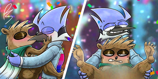 anthro duo lgbt_pride male platislut cartoon_network lgbt_pride_month regular_show mordecai_(regular_show) rigby_(regular_show) hi_res