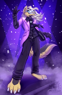 accessory anthro barefoot blonde_hair blue_eyes bone clothed clothing feet female fur gloves glowing glowing_eyes hair handwear necktie skull solo tail tan_body tan_fur citrinelle canid canine ghost mammal spirit vampire hi_res