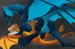 balls blue_body blue_scales cave feral genitals orange_body orange_scales pinned pinned_to_ground scales frostidragon european_mythology mythology alonins_roseclaw dragon mythological_creature mythological_scalie scalie western_dragon wyvern