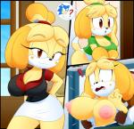 anthro areola big_areola big_breasts big_nipples blush breasts clothed clothing duo erect_nipples female fur hair huge_breasts nipples open_mouth puffy_areola puffy_nipples smile topless slickehedge animal_crossing nintendo sega sonic_the_hedgehog_(series) isabelle_(animal_crossing) tom_nook_(animal_crossing) canid canine canis domestic_dog mammal shih_tzu toy_dog 2018 hi_res