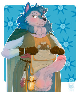 anthro balls big_balls big_breasts big_penis breasts butt clothed clothing clothing_lift dress estus_potion genitals gynomorph hip_flask huge_breasts huge_penis hyper intersex lips overweight penis slightly_chubby solo thick_thighs wide_hips mirok dark_souls fromsoftware bea_(woobest) canid canine canis mammal wolf 2025 hi_res trans_(lore) trans_woman_(lore)