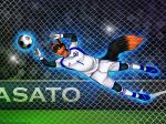 anthro ball biped black_body black_fur blue_eyes flying fur glowing goalkeeper hair ikabob jumping male orange_hair soccer soccer_ball solo sport eliana-asato canid canine canis fox mammal wolf 2014 4:3