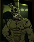 abs anthro bow_tie damaged green_body half-closed_eyes hand_on_hip looking_at_viewer machine male muscular muscular_anthro muscular_male narrowed_eyes solo springt standing teeth teeth_showing unimpressed vaalgarth five_nights_at_freddy's five_nights_at_freddy's_3 scottgames springtrap_(fnaf) animatronic lagomorph leporid mammal rabbit robot absurd_res hi_res