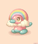 ambiguous_gender artificial_intelligence blue_body cloud machine multicolored_body rainbow red_body simple_background solo cortoony nintendo pokemon digital_creature generation_2_pokemon pokemon_(species) porygon2 2023