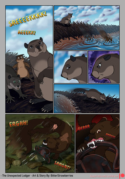 bared_teeth beaver_tail clenched_teeth cloud cloudy_sky dam feral fleeing leaves_on_ground male running sky teeth teeth_showing text trapped water bitterstrawberries atlas_(bitterstrawberries) echo_(bitterstrawberries) husq_(bitterstrawberries) kobalt_(bitterstrawberries) beaver fisher_(animal) gulonine mammal mustelid musteline rodent comic english_text hi_res daughter_(lore) father_(lore) father_and_child_(lore) father_and_daughter_(lore) parent_(lore) parent_and_child_(lore) parent_and_daughter_(lore)