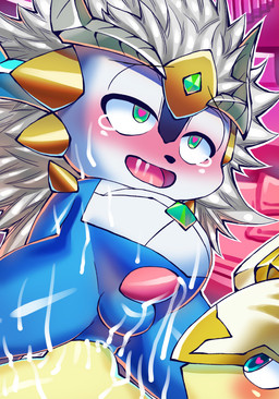 anal anal_penetration animal_genitalia animal_penis anthro anthro_on_anthro anthro_penetrated anthro_penetrating anthro_penetrating_anthro anus balls blue_body blue_eyes blue_skin blush bodily_fluids chibi cum cum_inflation cum_inside duo erection fur gem genital_fluids genitals green_eyes grey_hair hair heart_eyes heart_symbol inflation looking_pleasured male male/male male_penetrated male_penetrating male_penetrating_male nude open_mouth penetration penis ruby_(gem) sex shota smile solo_focus tapering_penis tears yellow_body yellow_skin young young_anthro young_male devilturtle bushiroad future_card_buddyfight mythology gargantua_dragon avian bird dragon mythological_creature mythological_scalie scalie absurd_res hi_res