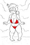 anthro big_breasts bikini breasts cleavage clothed clothing female huge_breasts outside red_bikini red_clothing red_swimwear solo swimwear triangle_bikini two-piece_swimsuit usury40 humanoid absurd_res hi_res