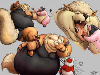 belly big_belly fangs feederism feeding food huge_belly male moobs morbidly_obese morbidly_obese_male obese obese_male open_mouth oral_vore overweight overweight_male teeth tongue tongue_out vore weight_gain thygorforgeglow nintendo pokemon arcanine delibird generation_1_pokemon generation_2_pokemon miltank pokemon_(species) hi_res sequence