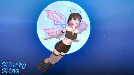arm_tattoo blue_eyes blue_nails blue_wings boots bottomwear brown_boots brown_bottomwear brown_clothing brown_footwear brown_gloves brown_hair brown_handwear brown_legwear brown_shorts brown_thigh_highs brown_topwear clothing colored_nails cross cross_necklace ear_piercing eyewear female fishnet_clothing fishnet_gloves fishnet_handwear fishnet_legwear fishnet_thigh_highs flying footwear glasses gloves gradient_hair hair handwear heterochromia horn insect_wings jewelry legwear long_sleeves moon nails necklace night not_furry open_mouth piercing pink_eyes pink_hair pink_nails pink_wings shoes shorts smile solo tail tattoo text thigh_highs topwear wings mintymisc koikatsu elaine_mae-sinn_(mintymisc) angel angel_humanoid animal_humanoid bovid bovid_humanoid bovine bovine_humanoid fairy humanoid mammal mammal_humanoid winged_humanoid 16:9 4k absurd_res artist_name hi_res widescreen trans_(lore) trans_woman_(lore)