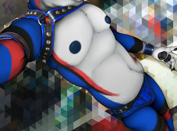 anthro black_markings black_pawpads blue_body blue_clothing clothing dack dutch_angle foreshortening male markings muscular navel nipples pattern_background pawpads pecs photo_background red_markings simple_background solo torso_shot lykim lykimowl canid canine canis mammal wolf absurd_res digital_media_(artwork) draw_over hi_res mixed_media photography_(artwork)