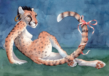 anthro clothing female hair paws puritanical ribbons short solo tail dimasbka felid mammal pantherine