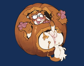 anthro anus balls blush blushing_profusely bodily_fluids butt claws erection eyewear eyewear_only food foreskin fruit fur genital_fluids genitals glasses glasses_only green_eyes holidays humanoid_genitalia humanoid_penis inside_object inside_pumpkin leaking_precum looking_at_viewer male nude open_mouth pawpads paws penis plant precum presenting presenting_anus presenting_hindquarters pumpkin scut_tail short_tail simple_background solo stuck tail wearing_glasses toasted_tea00 halloween robin_(robinstic) lagomorph leporid mammal rabbit 2025 alpha_channel digital_media_(artwork) signature