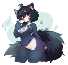 anthro barely_visible_genitalia barely_visible_vulva big_tail black_hair blush bottomwear bottomwear_down clothed clothing facial_markings female fluffy fluffy_tail fur genitals grey_body grey_fur hair head_markings heart_symbol hoodie inner_ear_fluff looking_at_viewer markings mask_(marking) pants pants_down partially_clothed solo tail topwear tuft vulva kanel mammal procyonid raccoon hi_res