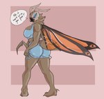 anthro butt_outline clothed clothing dialogue facesitting_request female solo two_piece spicepumpkinlou monsterverse mothra_(series) toho mothra arthropod insect kaiju lepidopteran moth hi_res