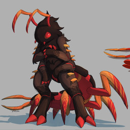 4_arms ambiguous_gender antennae_(anatomy) anthro brown_body brown_fur claws fur grey_background looking_at_viewer multi_arm multi_limb orange_body red_body red_claws red_eyes red_sclera simple_background solo privafuchsia kaiju_paradise arthropod centipede crawlipede_(kaiju_paradise) gootraxian myriapod 2026 digital_drawing_(artwork) digital_media_(artwork) hi_res