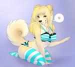 anthro clothed clothing female heart_symbol looking_at_viewer seductive skimpy solo here-kitty-kitty canid canine canis domestic_dog mammal digital_media_(artwork) shaded