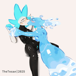 anthro anthro_on_anthro black_body blue_body blue_ears blue_fingers blue_fur blush bodily_fluids breasts duo eyes_closed female female/female floating_hands french_kissing fur genitals hand_holding heart_symbol humanoid_genitalia interspecies kissing looking_pleasured machine nude simple_background sitting tears tears_of_pleasure vulva water wet wet_body white_background white_face thetesan deltarune undertale_(series) miss_mizzle tasque_manager darkner elemental_creature felid feline mammal mizzle_(deltarune) robot water_creature 1:1 absurd_res hi_res shaded watermark