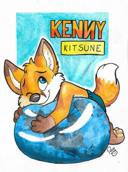 anthro balloon black_nose blue_bottomwear blue_clothing blue_eyes blue_pants bottomwear cheek_tuft closed_smile clothed clothing dipstick_tail facial_tuft fur head_tuft inflatable logo male markings mouth_closed one_eye_closed orange_body orange_fur orange_tail pants side_view simple_background smile solo tail tail_markings topless tuft white_body white_fur white_tail young young_anthro young_male pandapaco kennykitsune canid canine fox mammal artist_logo signature