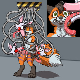 anal anthro bodily_fluids camera_eyes clenched_teeth face_lick fellatio female group heart_eyes heart_symbol licking machine male male/female mechanical_tentacles oral penile restrained restrained_by_tentacles rimming saliva scared sex tears teeth tentacles tongue feralcatalyst five_nights_at_freddy's five_nights_at_freddy's_2 scottgames mangle_(fnaf) miles_fiddlefluff canid canine fox mammal 1:1 hi_res