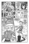 book bowsette_meme clothed clothing comic crown dialogue dialogue_box dress duo ear_piercing ear_ring english_text eyewear female furniture glasses hair hat headgear headwear hi_res human kamek koopa long_hair magikoopa mammal mario_bros meme monochrome nintendo not_furry pencils_(artist) piercing ponytail ring_piercing scalie stone_wall super_crown table text uniform wall_(structure)