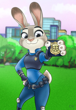 anthro belt bench city clothed clothed_anthro clothed_female clothing day female front_view fur grey_body grey_fur hand_on_side looking_at_viewer multicolored_body multicolored_fur outside park plant police police_badge police_officer police_uniform pose purple_eyes shrub smile solo standing tree two_tone_body two_tone_fur uniform kimkaidrawings disney zootopia judy_hopps european_rabbit lagomorph leporid mammal oryctolagus rabbit 2019 absurd_res digital_media_(artwork) hi_res portrait three-quarter_portrait