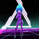 1980s_theme anthro blue_hair breasts detailed_background eyes_closed female hair hand_on_chest nipples nude open_mouth purple_body reflective_floor solo standing synthwave thigh_gap scratchdex 1:1 hi_res shaded