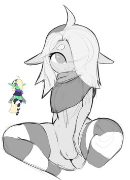 butt clothing female flat_chested genitals green_body green_skin hair legwear not_furry shortstack shortstack_female simple_background smile solo stockings vulva dibujosv12 goblin humanoid 2017 character_request digital_media_(artwork) hi_res sketch